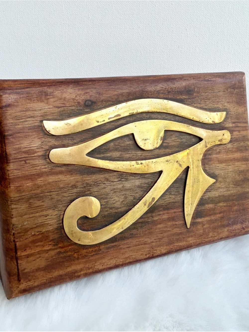 Eye of Horus Wooden Trinket Box Egyptian Jewelry Storage Box 4”x 6”
